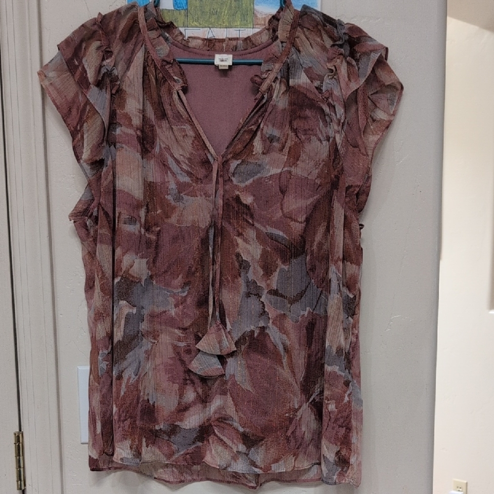 Vince Camuto Mauve and Brown Floral Blouse